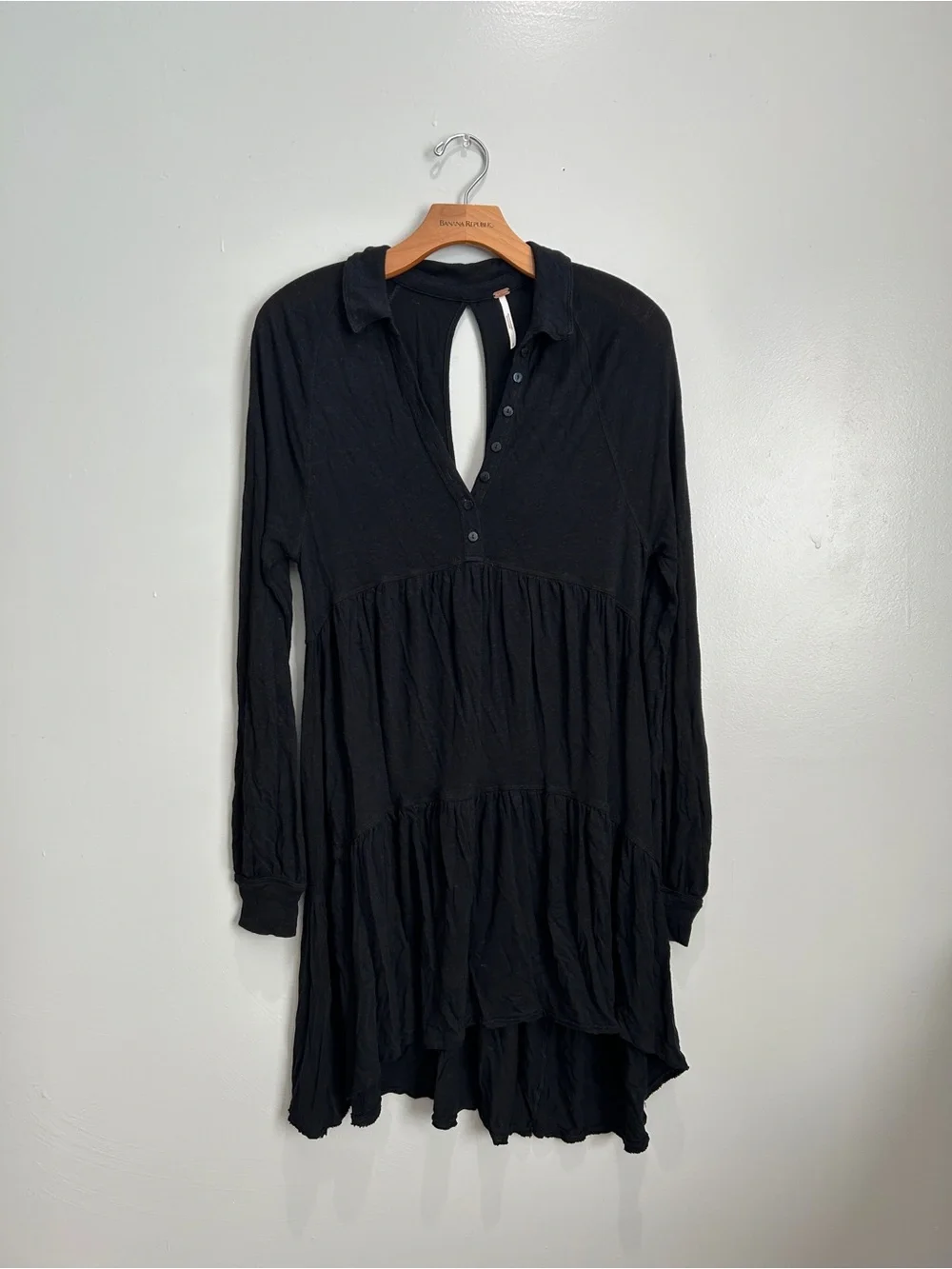 Free People Black Long-Sleeve Tiered Button-Up Dress